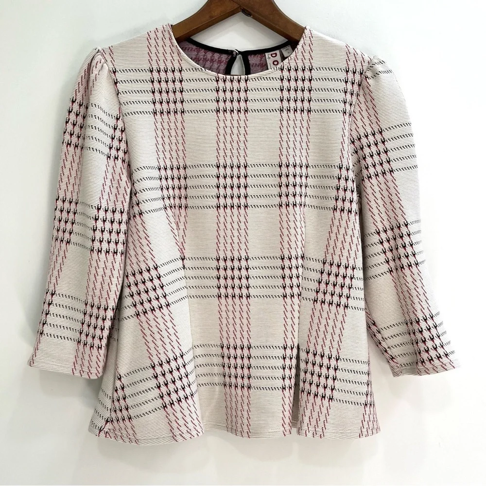 Anthropologie Dolan Structured Houndstooth Plaid Pullover Textured Top Medium